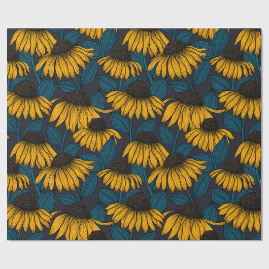 Gelbe Sitzbänke in dunkelblau Geschenkpapier (Flach)