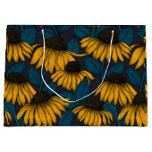 Gelbe Sitzbänke in dunkelblau Große Geschenktüte (Vorderseite)