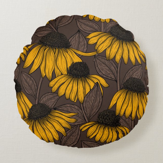 Gelbe Sitzmöbel in dunkelbrauner Farbe Rundes Kissen (Vorderseite)