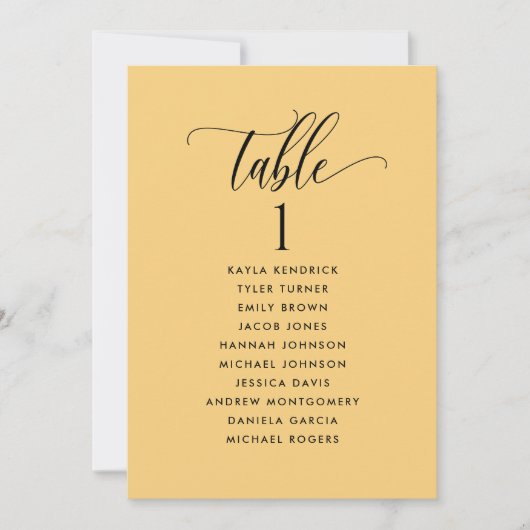 Gelbe Sitzplan-Karten mit Gästennamen (Vorderseite)