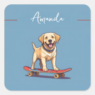 Gelbe Skateboarding Labrador Retriever Quadratischer Aufkleber