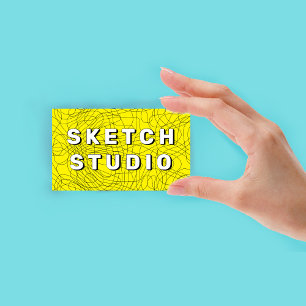 Gelbe Skizze geprägte handgezeichnete Linie Visitenkarte