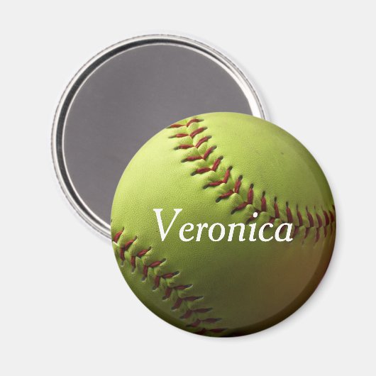 Gelbe Softball Mini mit Namen Magnet (Vorderseite/Rückseite)