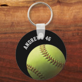 Gelbe Softball mit Namen oder Text Schlüsselanhänger (Vorderseite)
