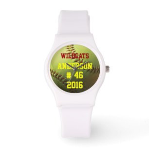 Gelbe Softball-Team-Namen-Zahl und Jahr Armbanduhr