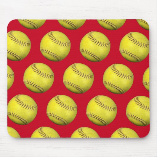 Gelbe Softballs in Rot Mousepad (Vorne)