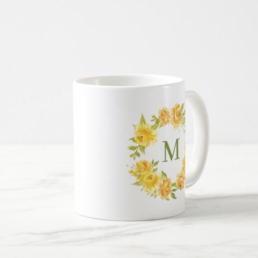 Gelbe Sommermonate Blume Wreath Monogramm Kaffeetasse (VorderseiteRechts)