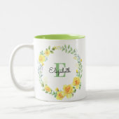 Gelbe Sommermonate Blume Wreath Monogramm Zweifarbige Tasse (Links)
