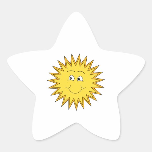 Gelbe Sommersonne mit einem glücklichen Gesicht. Stern-Aufkleber (Vorderseite)