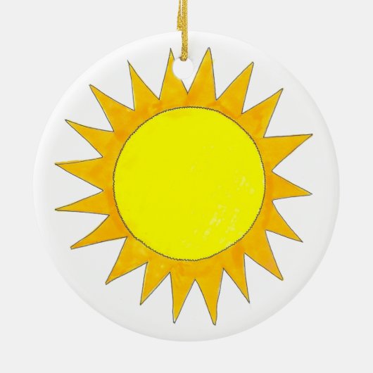 Gelbe Sommersonne Sonne tanken Keramik Ornament (Hinten)