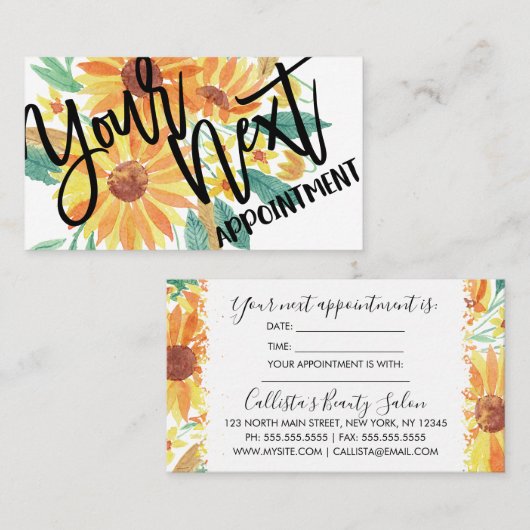 Gelbe Sommersonnenblume Wasserfarbe Terminkarte (Vorne/Hinten)