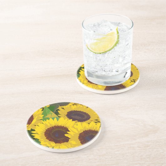 Gelbe Sommersonnenblumen Getränkeuntersetzer (Seite)