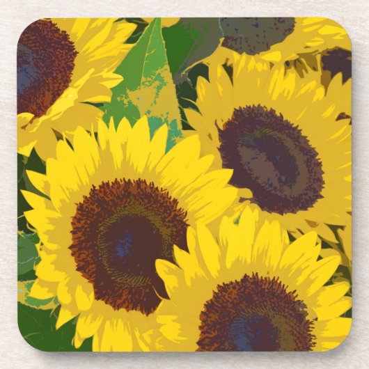 Gelbe Sommersonnenblumen Getränkeuntersetzer (Vorderseite)