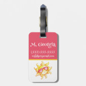 Gelbe Sonne in rosa Sonnenbrille Kid's Initial Gepäckanhänger (Rückseite vertikal)