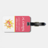 Gelbe Sonne in rosa Sonnenbrille Kid's Initial Gepäckanhänger (Rückseite horizontal)