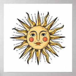 Gelbe Sonne mit Gesicht   16 x 16 Poster