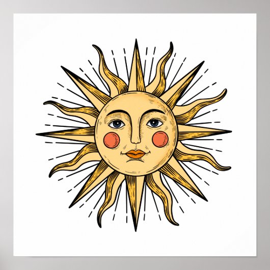 Gelbe Sonne mit Gesicht 16 x 16 Poster (Vorne)