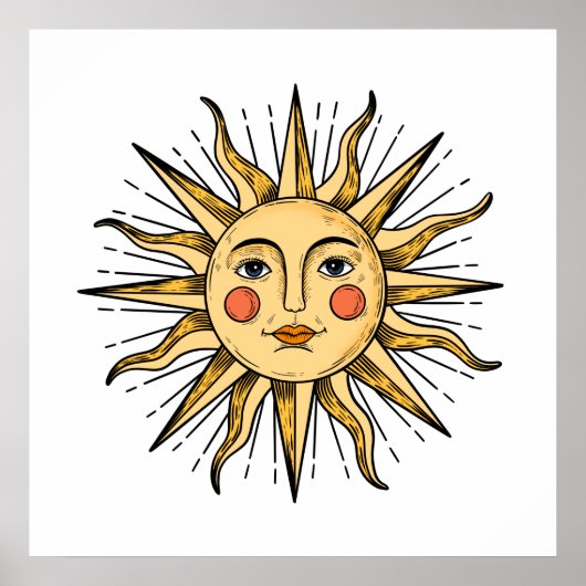 Gelbe Sonne mit Gesicht 24 x 24 Poster (Vorne)
