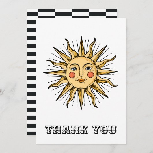 Gelbe Sonne mit Gesicht Dankeskarte (Vorne/Hinten)