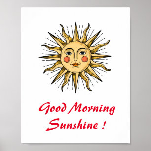 Gelbe Sonne mit Gesicht (Guten Morgen Sonnenschein Poster