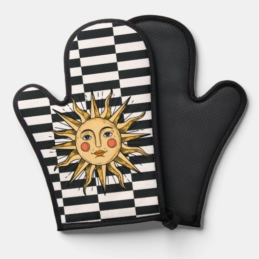 Gelbe Sonne mit Gesicht Ofenhandschuh (Vorderseite/Rückseite)