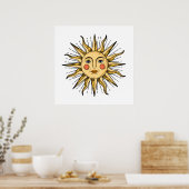 Gelbe Sonne mit Gesicht Poster (Küche)