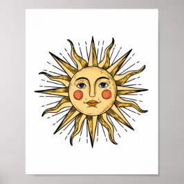 Gelbe Sonne mit Gesicht Poster