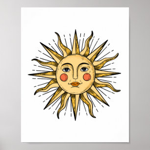 Gelbe Sonne mit Gesicht Poster