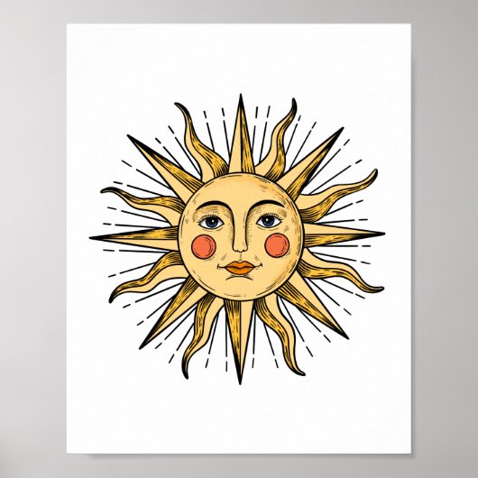 Gelbe Sonne mit Gesicht Poster (Vorne)