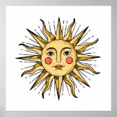 Gelbe Sonne mit Gesicht Poster (Vorne)