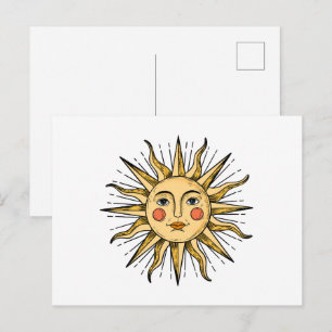 Gelbe Sonne mit Gesicht Postkarte