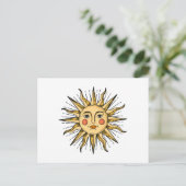 Gelbe Sonne mit Gesicht Postkarte (Stehend Vorderseite)