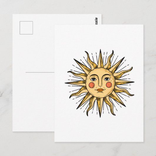 Gelbe Sonne mit Gesicht Postkarte (Vorne/Hinten)