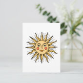 Gelbe Sonne mit Gesicht Postkarte (Stehend Vorderseite)
