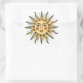 Gelbe Sonne mit Gesicht Quadratischer Aufkleber (Tasche)