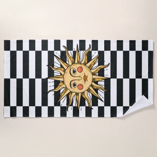 Gelbe Sonne mit Gesicht Strandtuch (Vorderseite)