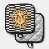 Gelbe Sonne mit Gesicht Topflappen (Vorderseite/Rückseite)