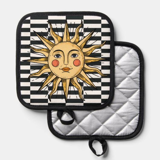 Gelbe Sonne mit Gesicht Topflappen (Vorderseite/Rückseite)