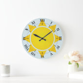 Gelbe Sonne mit schwarzen römischen Zahlen Große Wanduhr (Zuhause)