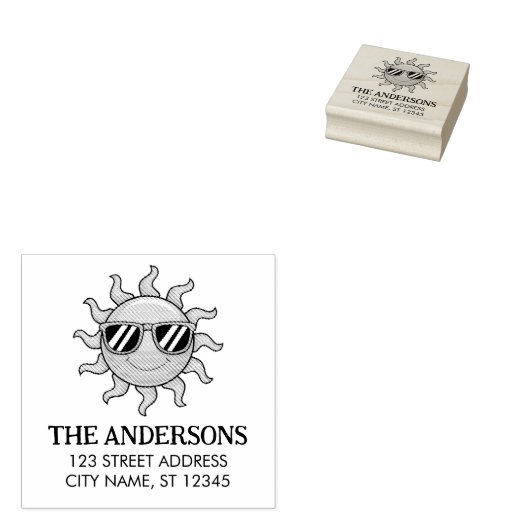 Gelbe Sonne mit Sonnenbrille Custom Return Addres Gummistempel (Stempel)