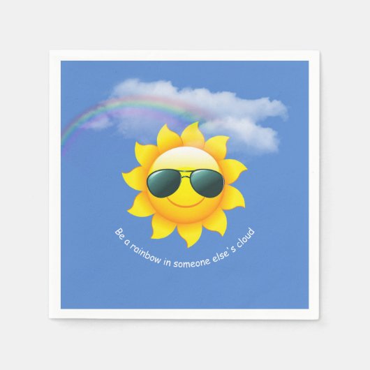 Gelbe Sonne mit Sonnenbrille und Regenbogen Serviette (Vorderseite)