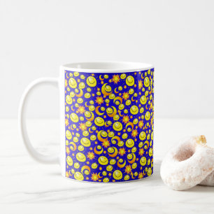Gelbe Sonne Mond Sterne, Blaue Tasse