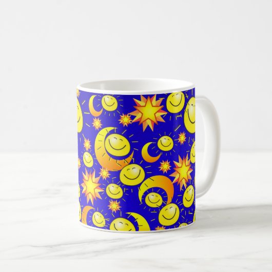 Gelbe Sonne, Mond, Sterne Blaue Tasse (VorderseiteRechts)
