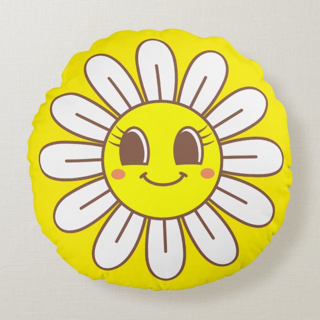 Gelbe Sonne Rundes Kissen (Vorderseite)
