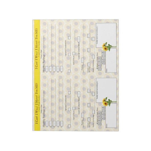 Gelbe Sonnenblume 5 und 1 Food Tracker Notepad Notizblock (Rotiert)