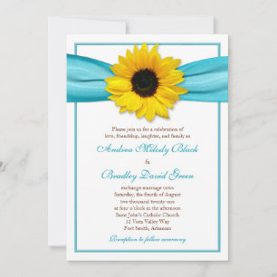 Gelbe Sonnenblume Aqua Ribbon Hochzeit Einladung