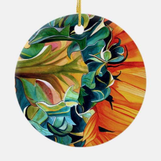 Gelbe Sonnenblume Aquarellmalerei Keramikornament (Hinten)