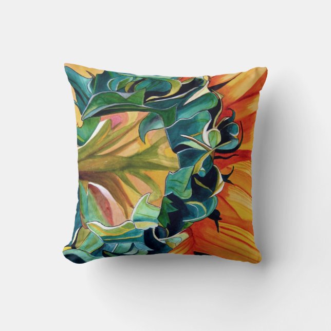 Gelbe Sonnenblume Aquarellmalerei Kissen (Vorderseite)