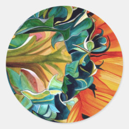 Gelbe Sonnenblume Aquarellmalerei Runder Aufkleber