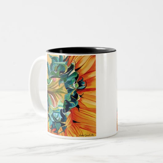 Gelbe Sonnenblume Aquarellmalerei Zweifarbige Tasse (Vorderseite Links)